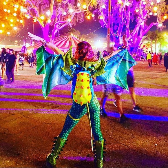 Dragon Outfit Set Costume Wings Tail Festival Rave - Picture 1 of 8